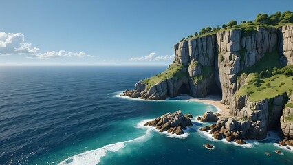 Obraz premium Dramatic cliffside overlooking a secluded cove with turquoise water.