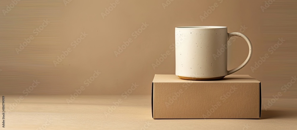 Aufkleber Ceramic mug displayed with a paper box, creating copy space image.