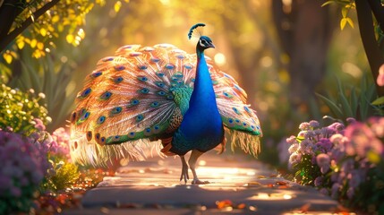 a peacock running toward the camera