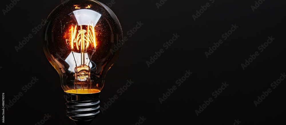 Poster copy space image of a light bulb set against a black backdrop.
