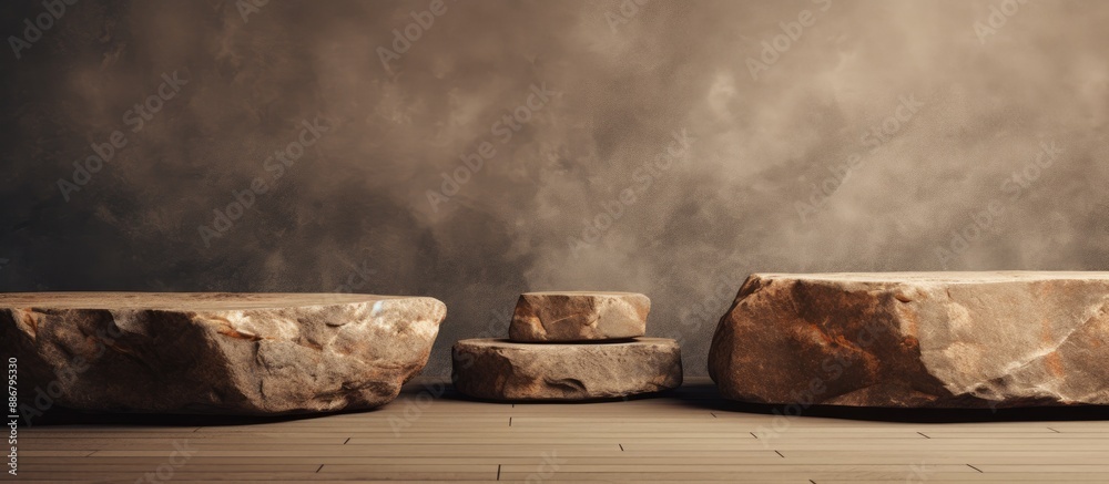 Fototapete Textured stones creating a rustic podium background with copy space image.