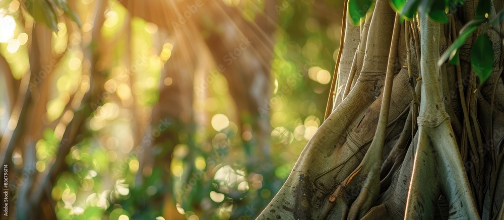 Poster A section of a banyan tree with a blurred nature backdrop suitable for a copy space image.