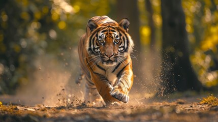 tiger running toward the camera