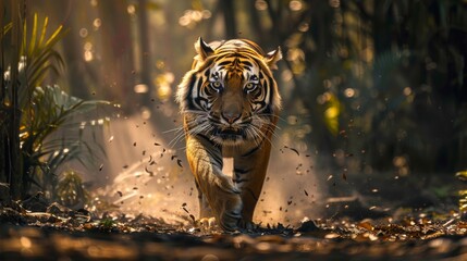 tiger running toward the camera