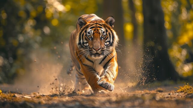 tiger running toward the camera