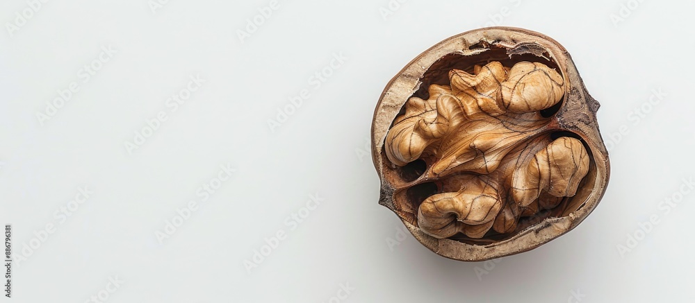 Aufkleber walnut core on white backdrop with copy space image.