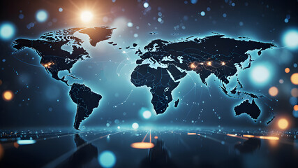 Naklejka premium Continent world map. Outline World Map Background. Global network connection.