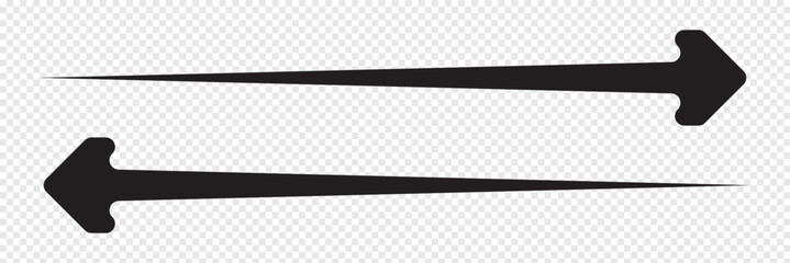 Long arrows icon set. Vector set of trendy long arrows left and right in flat style. Black arrows vector illustration. Icons isolated.Straight long right vector arrow icon.Replaceable vector design