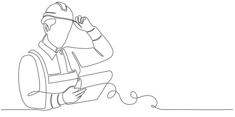 Building Construction worker line art style vector illustration