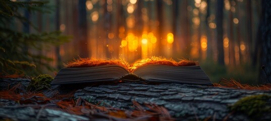 Valentine s day  heart bokeh lights on open book, love and literature in cozy setting