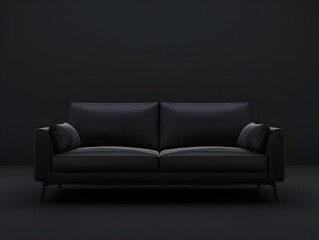 Fototapeta premium Black chic soft comfortable sofa on a black plain background Neural network AI generated art