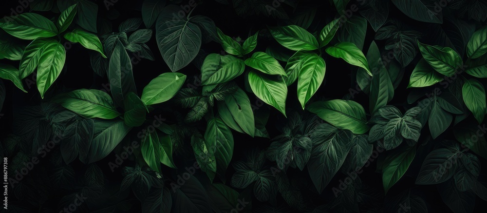 Aufkleber Dark tropical foliage creating a nature-inspired backdrop with abundant green leaves. Ideal for text placement with a copious copy space image.