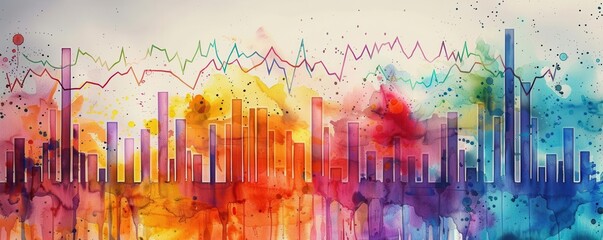 Obraz premium Abstract watercolor background with colorful lines and shapes.