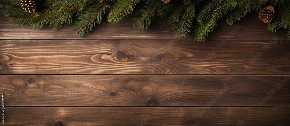 Fototapete wooden board background showcasing a christmas fir tree with ample space for additional content or t