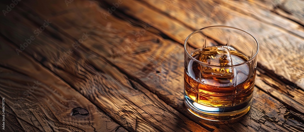 Aufkleber a glass of whiskey set on a wooden surface with copy space image.