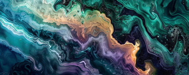 Fototapeta premium A colorful marble texture background with a mix of deep blues, greens, and purples. The intricate