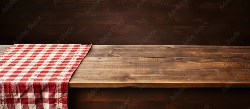Aufkleber A wooden table with a checkered tablecloth providing a charming backdrop for a versatile copy space image.
