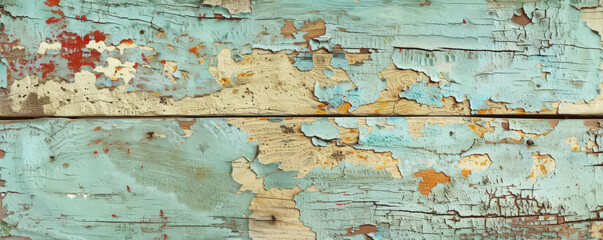 Obraz premium A grunge texture background with chipped and peeling paint on wood, revealing raw material