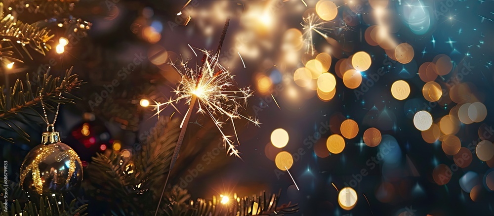 Poster A festive holiday-themed image featuring Christmas sparklers set against a dark backdrop with ample copy space available for text or graphics.