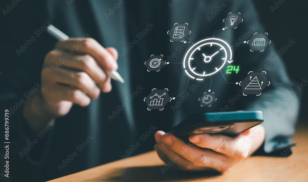 Fototapete business person with time management activity to improve productivity, process optimization and lean
