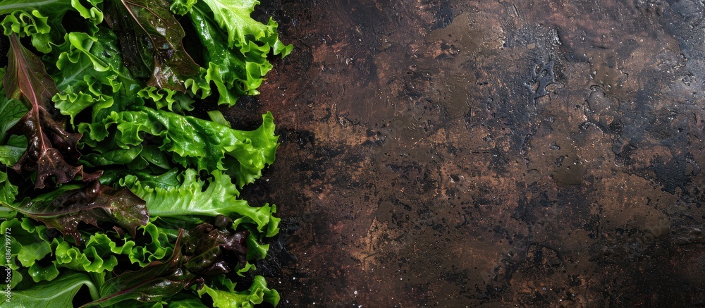 Poster fresh lettuce salad leaves as a backdrop for a healthy food concept with a copy space image.