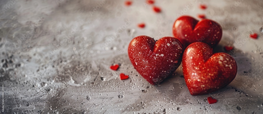 Poster Valentine's Day-themed heart-shaped objects captured in a photo with blank space for text or graphics.