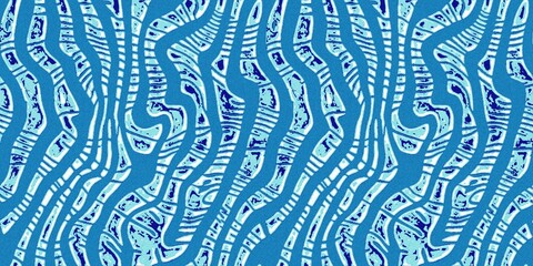 Summer blue dyed wave water pattern with broken linear stripe effect. Fresh blue underwater texture background for modern seamless nautical maritime organic style. 