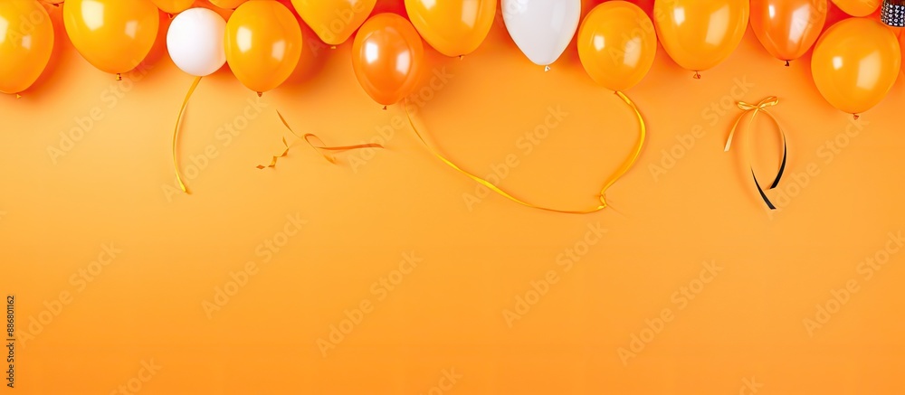 Leinwandbilder flat lay composition with various party decorations framing a copy space image on an orange backgrou