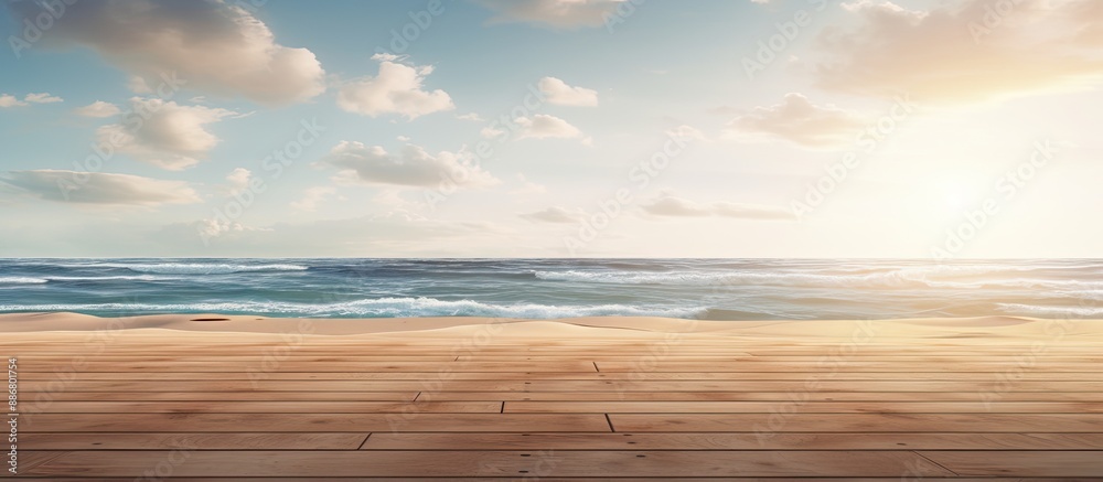 Aufkleber desolate beach and sea backdrop with a bright sun and room for a copy space image.