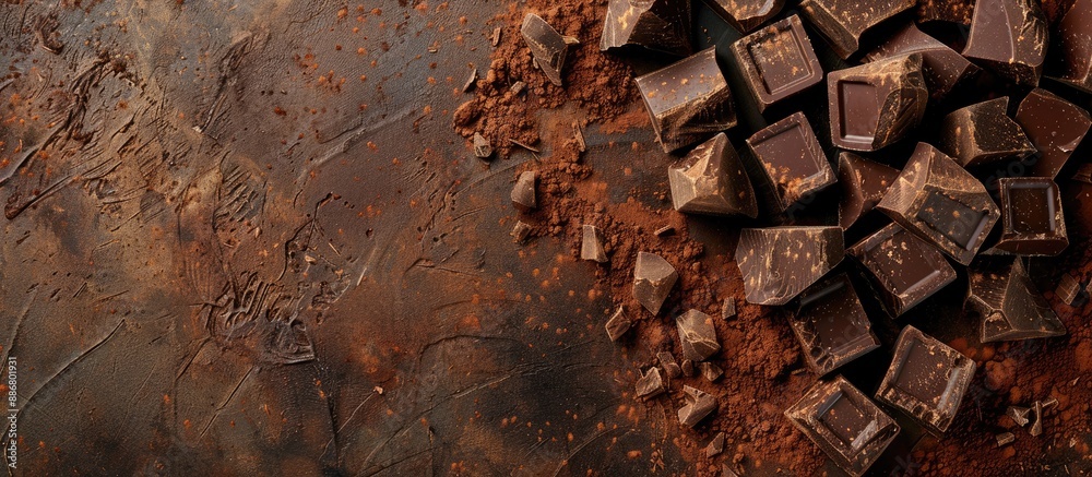 Poster Chocolate chunks sprinkled with cocoa, with space for text.