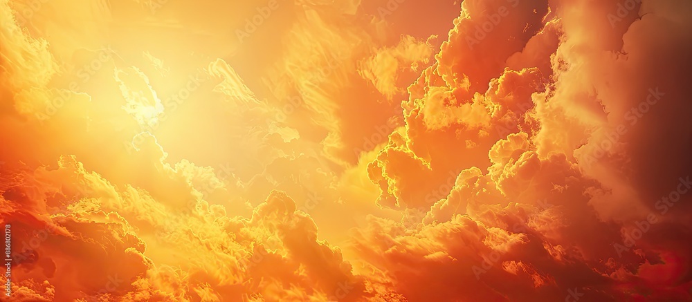 Poster sunset sky with blood red clouds against a golden backdrop, creating a stunning copy space image.