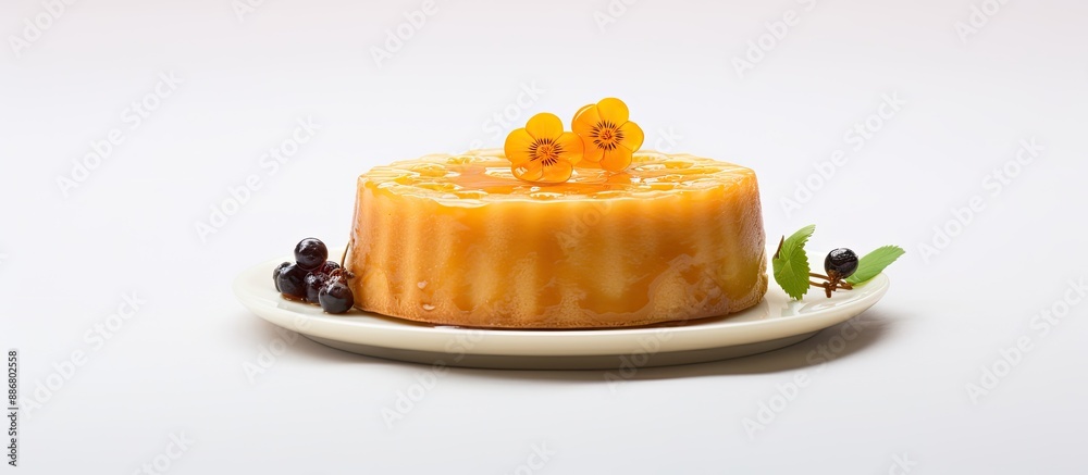 Poster Chinese cake on a white backdrop with a copy space image for text integration.