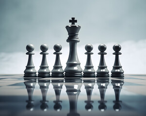 Reflection of Unity and Leadership: Chess King and Pawns in Harmony