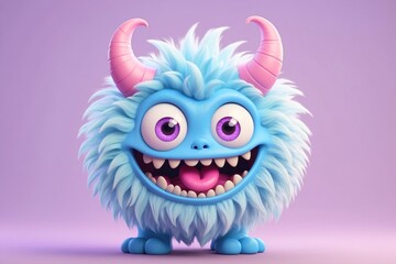 Naklejka premium Funny cute adorable fluffy furry 3D cartoon character monster portrait on isolated background. 