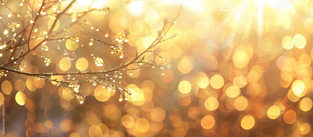 Poster a luxurious, romantic, abstract background with sparkles and golden bokeh in the sun, a shimmering t