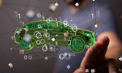 Autonomous car with HUD graphic of Navigation system driving