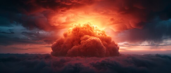 Fototapeta premium A massive cloud in the sky, displaying a vibrant orange glow from its core