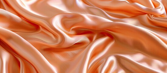 Fototapeta premium Luxe peach satin silk fabric with elegant wavy texture, perfect as an abstract background. Features copy space image.