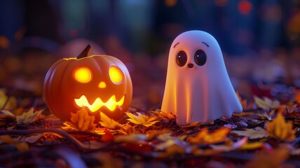 Halloween pumpkin and ghost