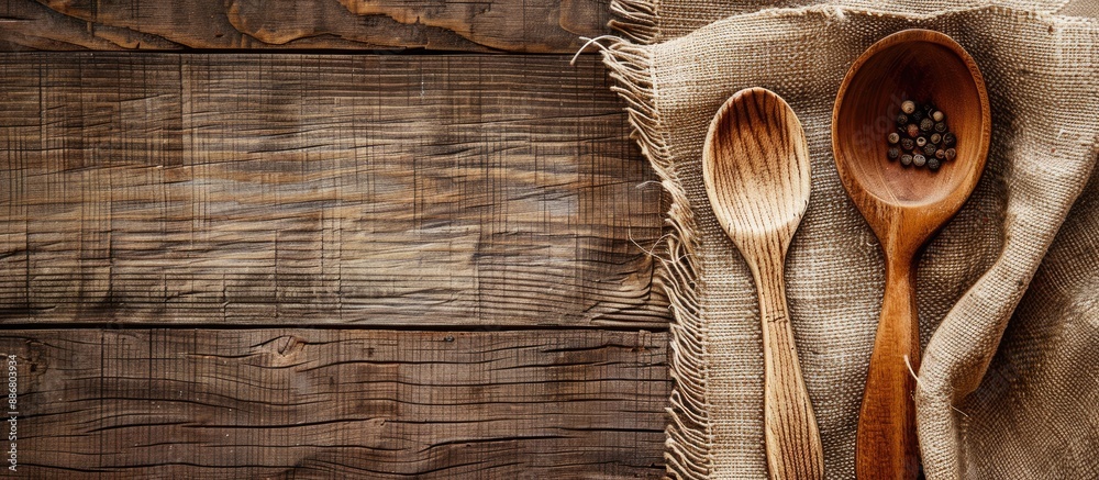 Poster Table with a wooden spoon and fork, creating a rustic setting, and a blank area available for inserting a picture.