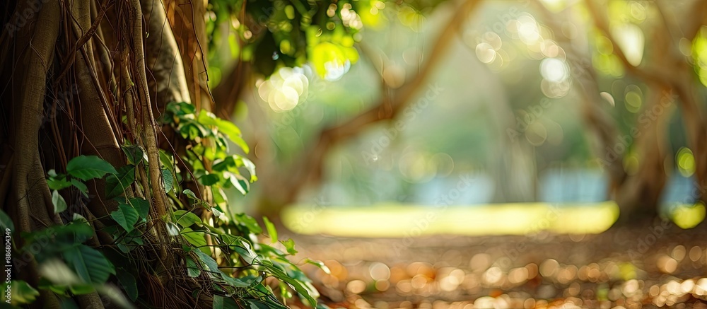 Poster A section of a banyan tree with a blurred nature backdrop suitable for a copy space image.