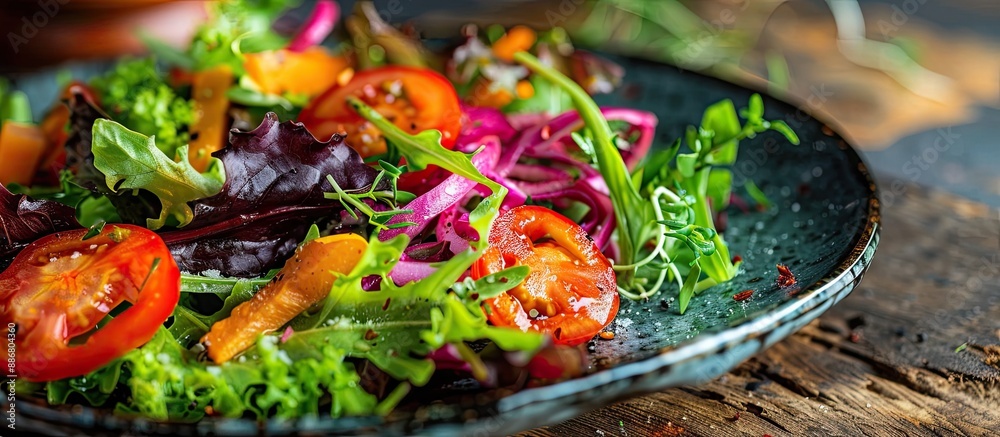 Leinwandbilder a fresh green salad with various colorful vegetables arranged beautifully on a plate, creating an ap