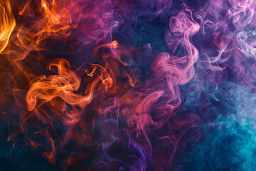 Fototapeta premium Vibrant swirls of colored smoke against a dark background, creating a dynamic and mystical atmosphere.