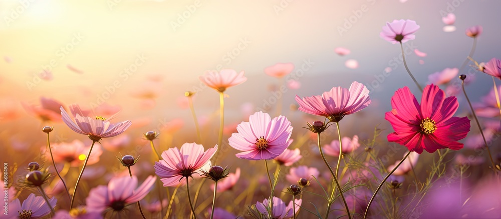 Aufkleber cosmos flower blossoming in a field, creating a colorful background with copy space imagery for wall