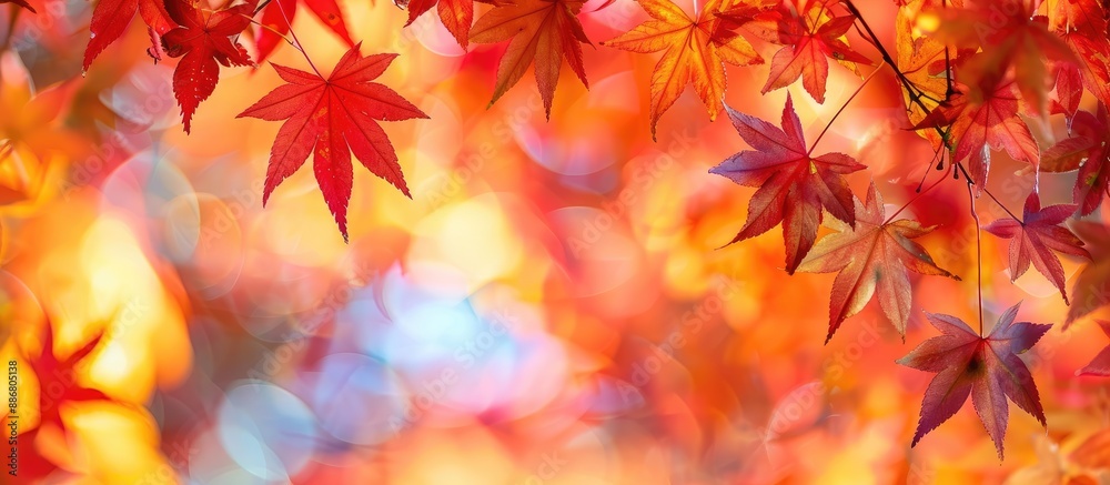 Aufkleber the colorful autumn leaves create a vivid backdrop with glowing red, orange, and yellow hues in the 