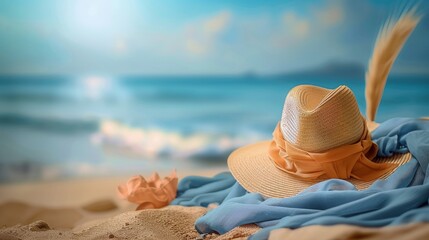 Straw Hat on Beach: Summer Background - Relaxation and Vacation Visual