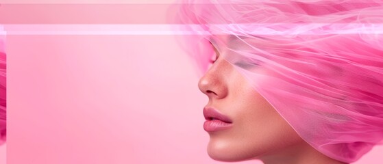  Close-up of woman in pink headband against pink backdrop