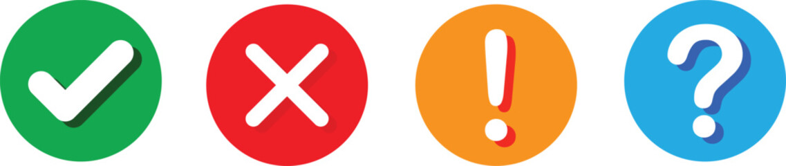 Obraz premium Set of round marks, cross, exclamation point, checkmark icons, buttons.vector eps10