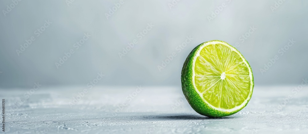 Aufkleber a close-up selective shot of half a green lime on a light background with copy space image.