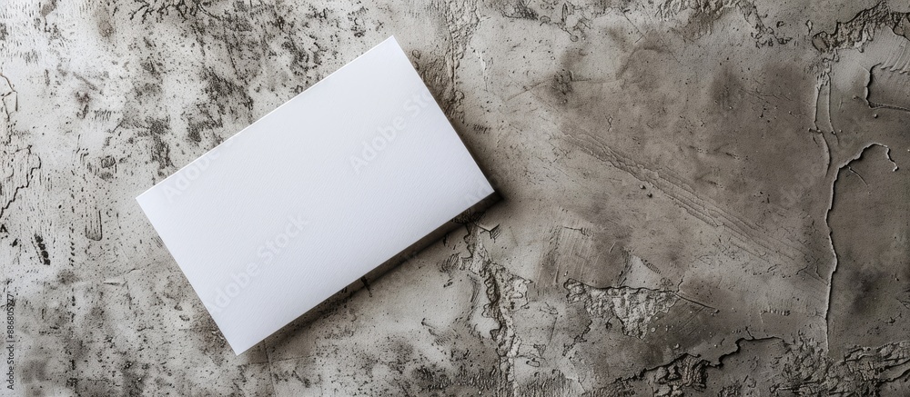 Fototapete gray paper business card placed on a textured gray concrete background with space for text or design